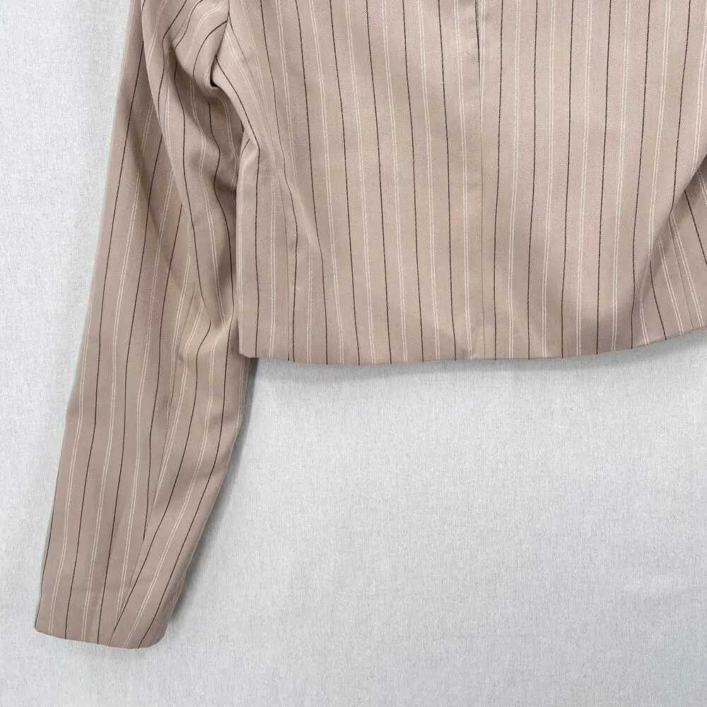 REFORMATION Bateman Cropped Blazer Womens XS Tan Pinstripe Y2K Corp Long Sleeve